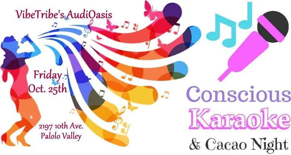 Flyer for AudiOasis – Conscious Karaoke & Cacao Night ~Halloween Edition!