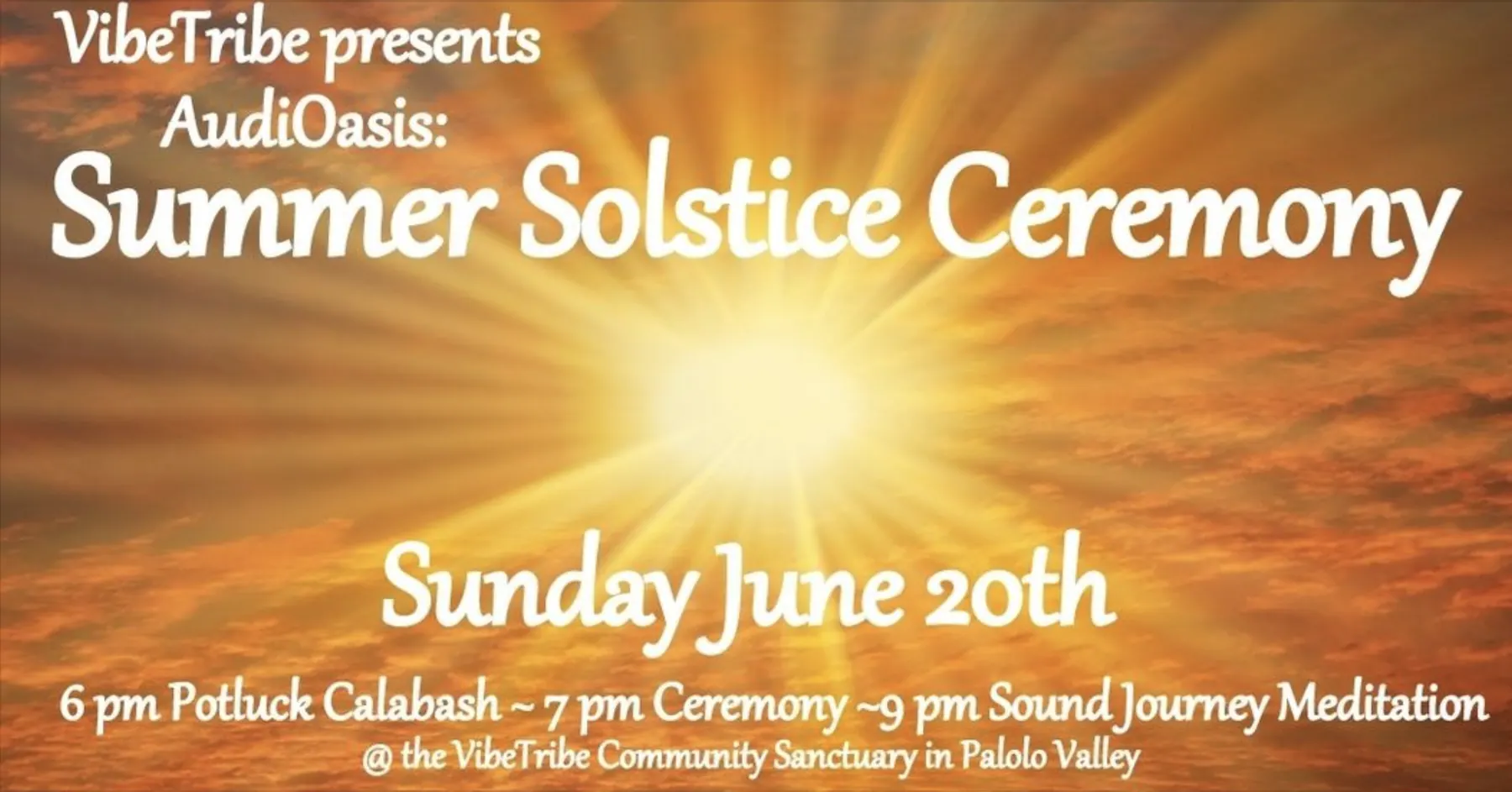 Flyer for VibeTribe’s AudiOasis: Solstice Ceremony!